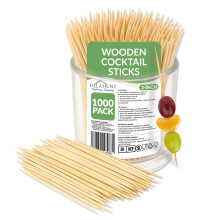 3-Inch (8cm) Wooden Cocktail Sticks, Toothpicks [1000 Pack] - Double-Pointed FSC-Certified Birchwood Tooth Picks | Compostable, Splinter-Free Mini