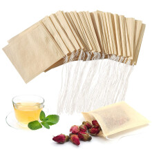 SumDirect Disposable Tea Filter Bags - 7x8cm Small Empty Paper Unbleached Biodegradable Pouches with Drawstring for Loose Tea, Coffee Grounds, DIY