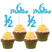 Gyufise 24Pcs Blue Glitter 1/2 Birthday Half A Year Old Cupcake Toppers 6 Months Cake Decorations for Celebrating Sweet 6 Months Baby Shower Birthday