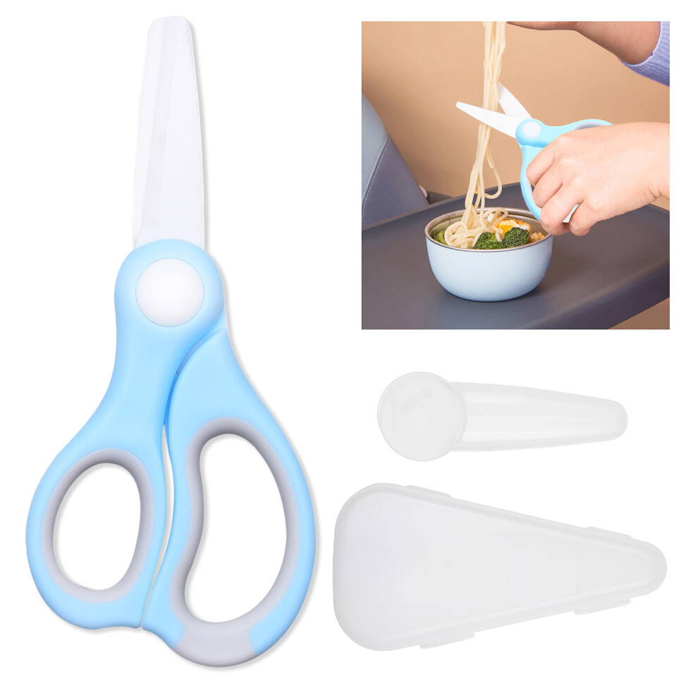 2X Ceramic Baby Food Scissors - With Dust Cover And Storage Case - Cut Baby Food Easily - Ideal For Noodles, Meat, Chicken, Veggies And Blue/Pink Kare & Kind
