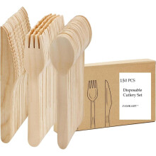 150 PCS Disposable Wooden Cutlery Set | 50Forks, 50Spoons, 50Knives | Eco Friendly Disposable Cutlery | Ideal for Party, Picnic, Christmas and Home