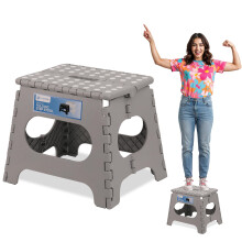 Light Grey - 11inch Foldable Step Stool for Adults & Children ? Heavy Duty Plastic Compact, Collapsible Stool for Home, Bathroom, Garage, Office,