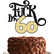 Gyufise 1Pc 60th Birthday Cake Topper Funny Black Gold Glitter 60 & Fabulous Sixty Birthday Cake Pick for Cheers to 60 Years Old Birthday Anniversary