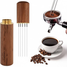 WDT Tool - 6 Needles Stirrer - Espresso Coffee Distributor - Aluminum Alloy with Stand - Stainless Steel Needles - Walnut Handle - Replaceable Needles