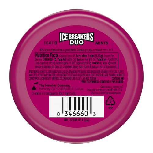 ICE BREAKERS Duo Sugar Free Mints, Raspberry, 1.3 Ounce 2