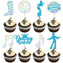 Gyufise 24Pcs Dancing Queen Cupcake Toppers Glitter Disco Ball Music Note Dance Cupcake Pick Decorations for Vintage Disco Dancing Theme Wedding Women