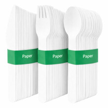 Table Kind 120 x Paper Cutlery Set | Superior Texture | Disposable Forks Knives Spoons, Compostable Alternative to Wooden Cutlery or Business
