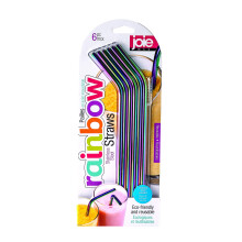 Joie Reusable Iridescent Metal Straws ? Set of 6 Stainless Steel Drinking Straws with Cleaning Brush, Eco-Friendly & Durable, Rainbow