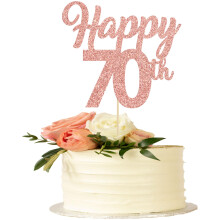 3Pcs Happy 70th Cake Topper Rose Gold Glitter Number 70 Seventy Birthday Cake Pick Decorations for Cheers to 70 Years Old 70th Birthday Wedding
