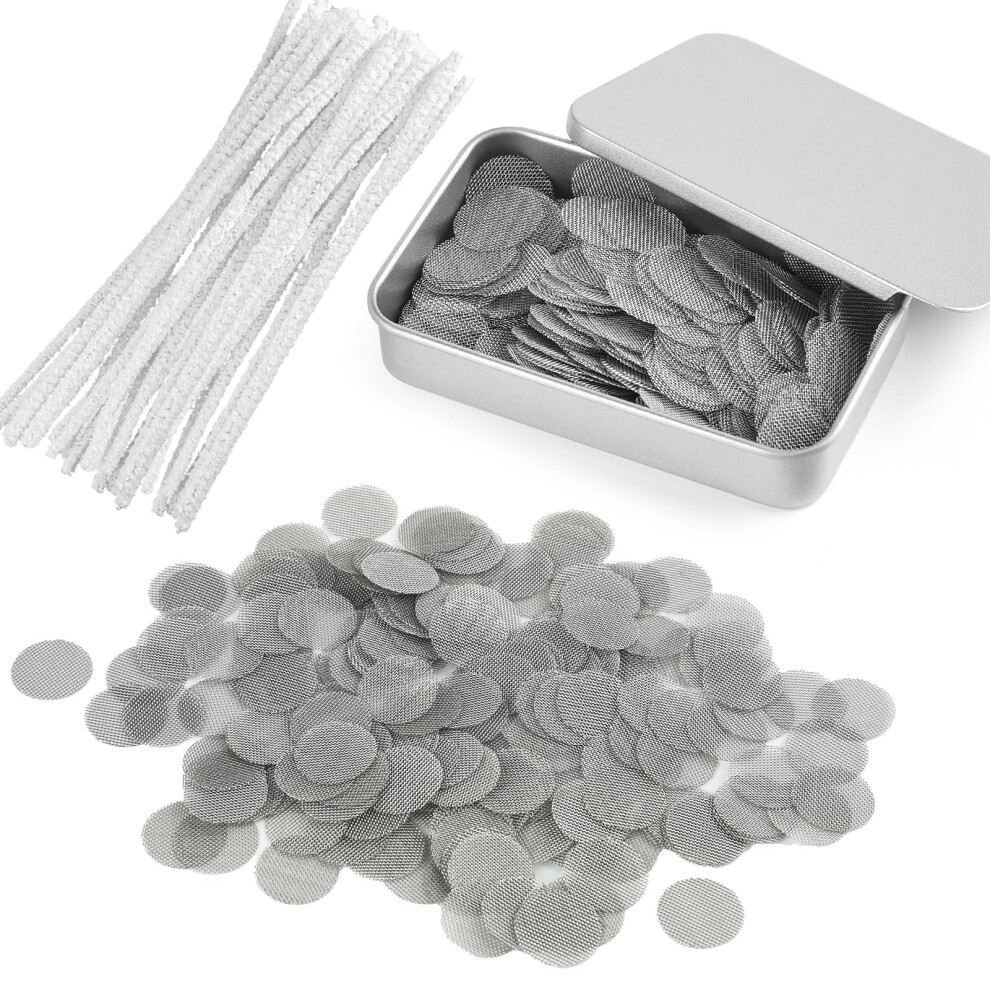 Plulon 200 Pcs Stainless Steel Pipe Screens 15Mm Pipe Gauze Filters With 20 Pcs Pipe Cleaners And Storage Box