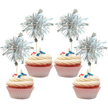 Gyufise 30Pcs Foil Firework Cupcake Toppers Sparkle Tinsel Star Cake Toppers Tinsel Drink Cake Decoration Cocktail Picks for Birthday Wedding