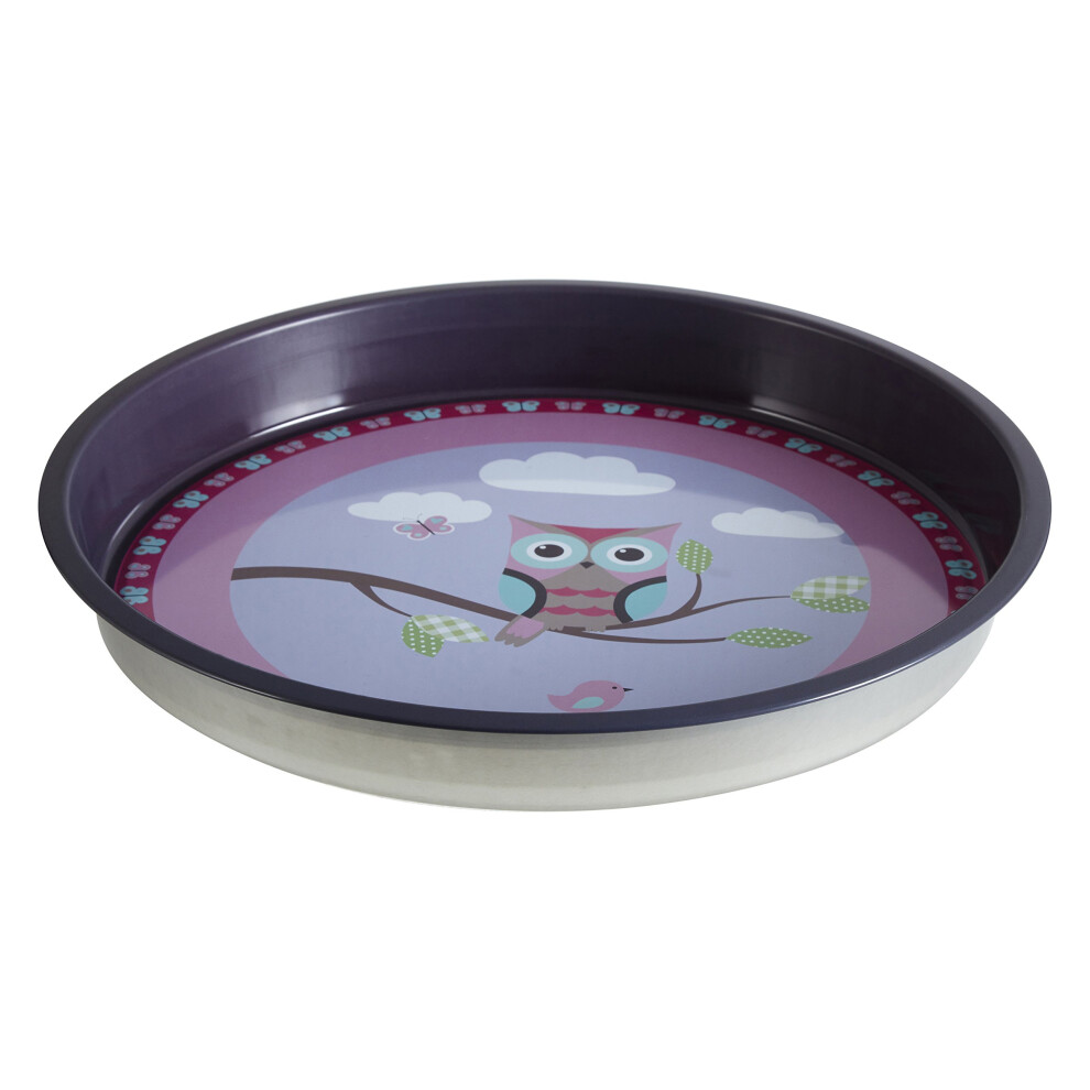 Premier Housewares 507322 Happy Owls Serving Tray, Round, Tin, Multi-Colour, 33 X 33 X 4 Cm, 1 Piece