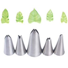DUORUI 5pcs Icing Piping Nozzle Tips Cream Cake Decorating Cupcake Fondant Stainless Steel LEAF Shape