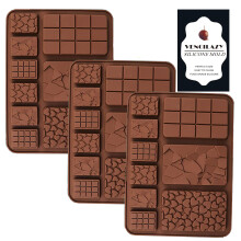 Vencilazy Silicone Chocolate Mould Mix Shape Break-Apart Chocolate Bar Mini Waffle Shape Heart Shape Fragments Square Shape Moulds 3 PCS Homemade
