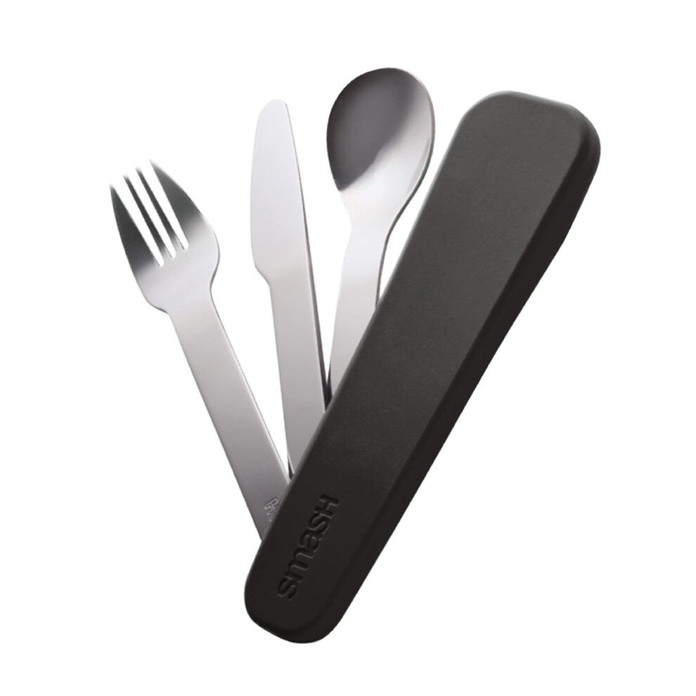 Smash Reusable Stainless Steel Travel Utensils/Cutlery Set With Silicone Case Black