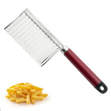 Potato Chipper Stainless Steel Crinkle Slicer Wavy Blade Chips Cutter Kitchen Cooking Tool for Chips French Fries Vegetables Fruits (1 x Maroon