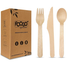 FOOGO Green 75pcs Disposable Wooden Cutlery Set, FSC? Certified, 25x Forks 25x Spoons 25x Knives, 16cm, Biodegradable Compostable, Eco Friendly, Party