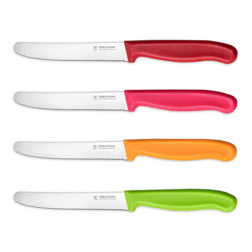 targzier Tomato Knives,Set of 4,Stainless Steel Utility Knifes,Serrated Kitchen Knife,Multicolor Fruit Knives,Tomato Knife&Small Bread Knife,Robust
