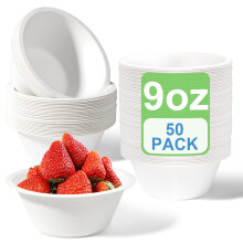 GREENESAGE 50 Pack Paper Bowls Disposable Bowls 9oz - Eco-Friendly, Sugarcane Strong White Bowls Compostable Soup Bowls for Hot Food Party BBQ Picnic