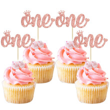 Gyufise 24 Pack Rose Gold One Cupcake Toppers 1st Birthday Cupcake Picks for Baby Shower Kids First Birthday Party Cake Decorations Supplies