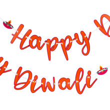 Talking Tables Diwali Hanging Party Decorations | Reusable Bunting for Your Celebration | The Welcoming Garland Sign Comes in Vibrant Orange with a