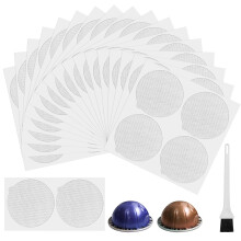 70 Pcs 60mm Reusable Aluminum Foils Seal Lids, with A White Brush, Coffee Pod Foil Lids for Nespresso Vertuo Pods, Self Adhesive Aluminum Foil Lids