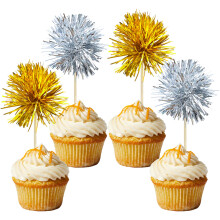 Gyufise 30Pcs Foil Firework Cupcake Toppers Sparkle Tinsel Cake Toppers Tinsel Drink Cake Decoration Cocktail Picks for Birthday Wedding Graduation