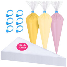 GZMAISULEE Piping Bags Disposable 14 Inch 100PCS Anti Burst Thicken Pastry Bags with 6 Icing Bag Ties for Cookie Cake Frosting Decorating Baking