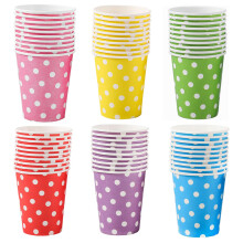 Hikrxya 60 Pack Disposable Dot Party Paper Cups, 250ml Multicolor Drinking Cups Biodegradable & Compostable Coloured Paper Cups for DIY Wedding