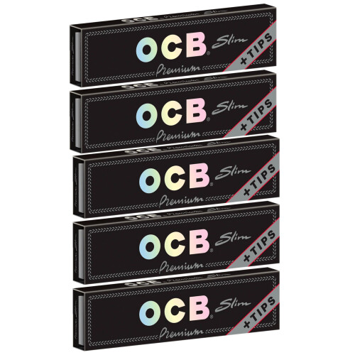 5 booklets OCB PREMIUM SLIM Rolling paper King Size + FILTER TIPS by OCB