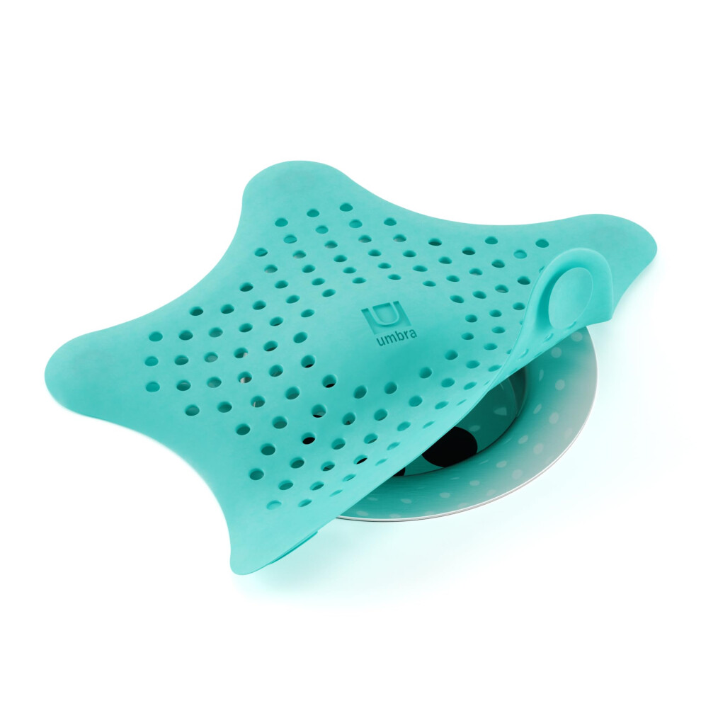 Umbra Starfish Hair Catcher, Fun Drain Cover Fits Most Standard Tub And Shower Drains, 6" Diameter, Surf Blue