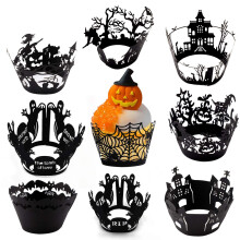 HOWAF 9 Style Halloween Cupcake Decorations Muffin Cupcake Wrappers Cases Laser Cut Include Bat Ghost Spider Web Witches Castle Pumpkin Tombstones for