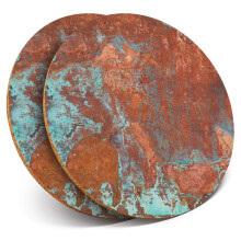 2 x Round Coasters - Rusty Effect Aged Copper Style #3024