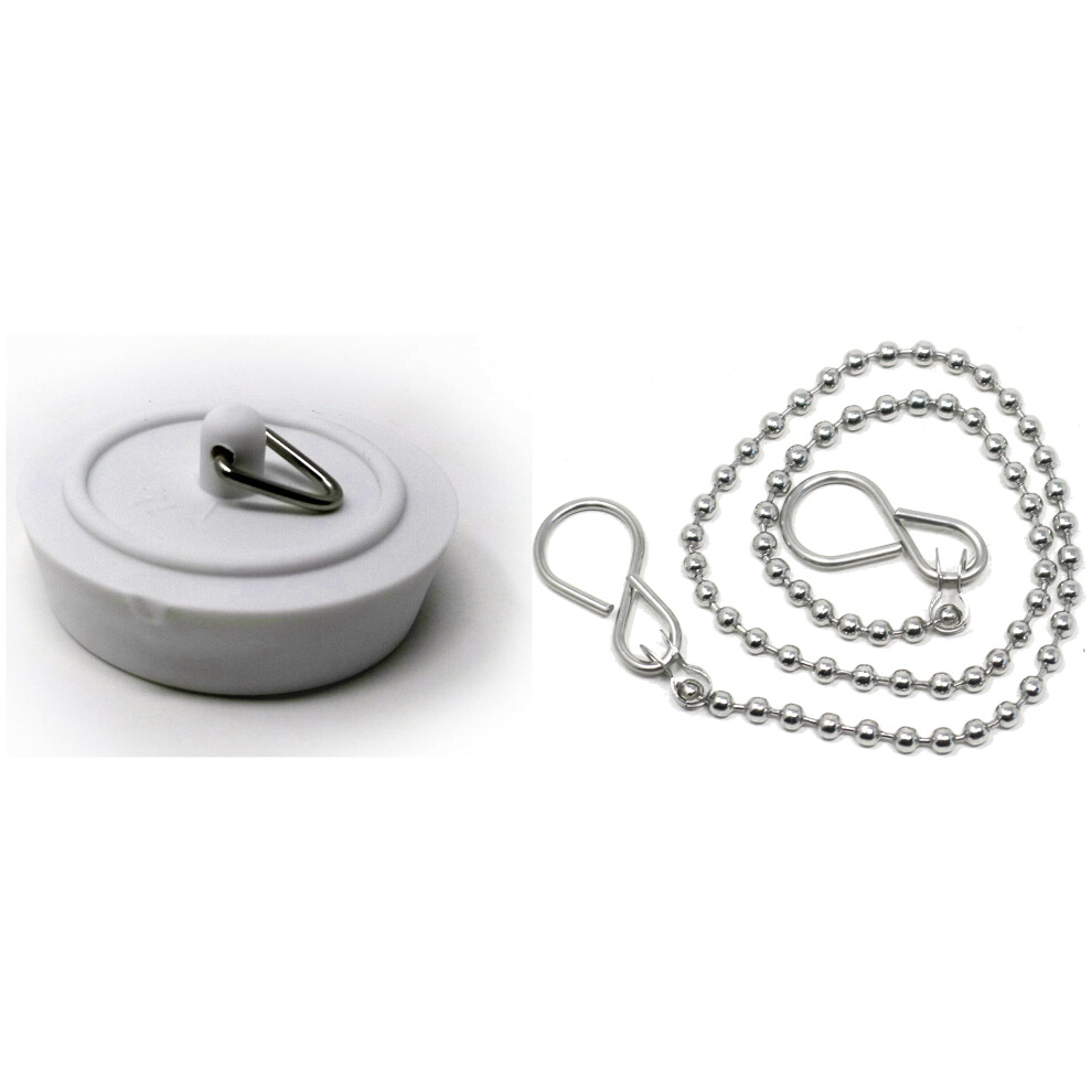 Fixte Replacement Sink Plug - Shower Bath White - 45Mm & 38Mm Plugs With 450Mm & 300Mm Chains 5051225202392