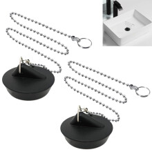 YUNYU 2 Pcs Universal Sink Plug with Chain, Bathroom Sink Plug Replacement, Drain Stopper for Bathroom Kitchen, Rubber Bath Plug with Stainless Steel
