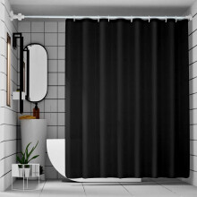 June tech Shower Curtain Mould Proof Mildew Resistant, Waterproof PEVA Black Bathroom Curtain Set With 12 Pcs Hooks, 180 x 180cm Quick-Drying Shower