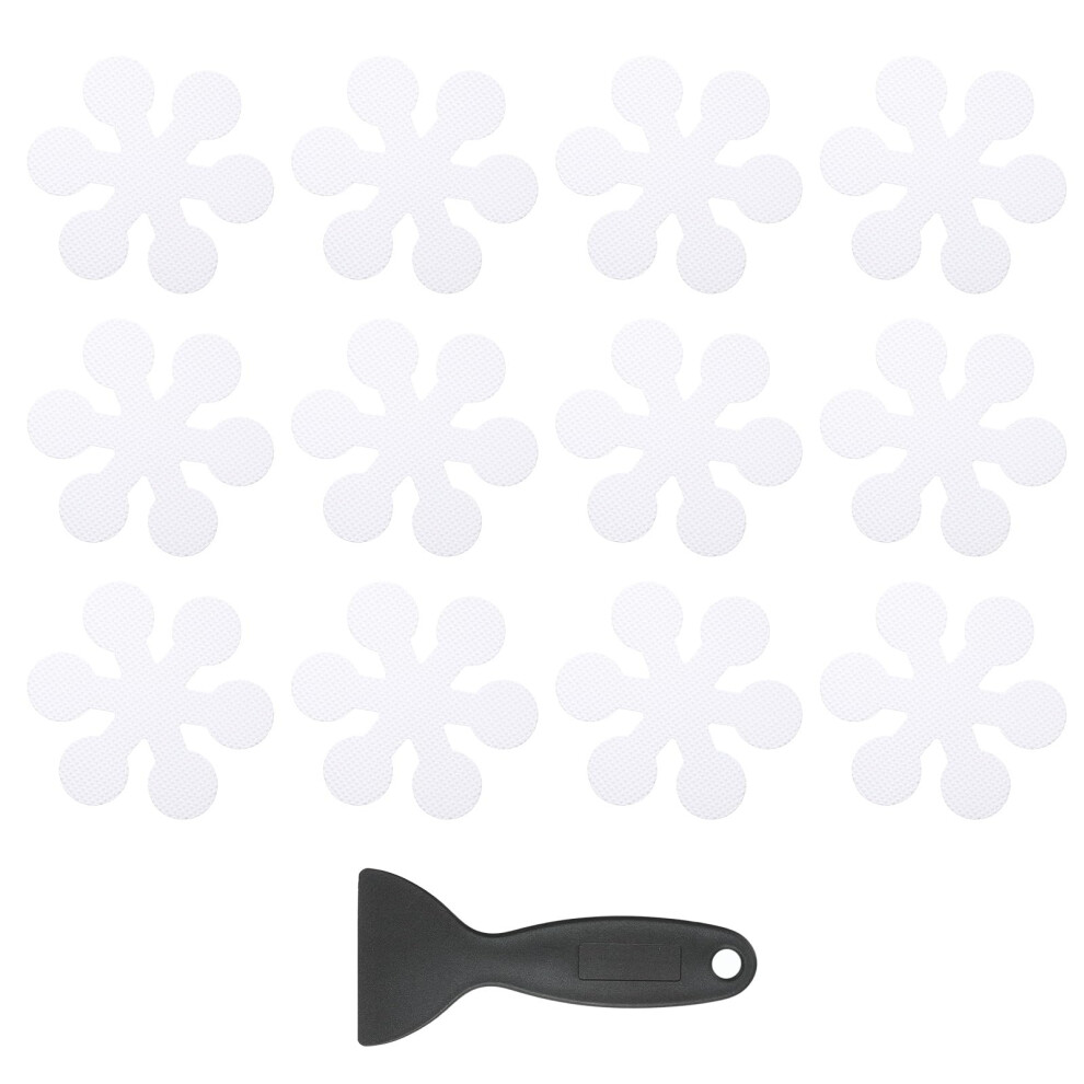 Patikil 12 Pcs Non Slip Bathtub Stickers, Anti Slip Shower Stickers With Scraper Bathroom Shower Floor Decals Snowflake Shape Cute Treads Tubs, White 5051225202613