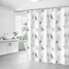 FSTIANXIA Shower Curtain for Bathroom,PEVA Fabric Curtain Bathroom Curtain with Grommets & Hooks,Washable Mould Proof Mildew Resistant (Leaves, 180 *