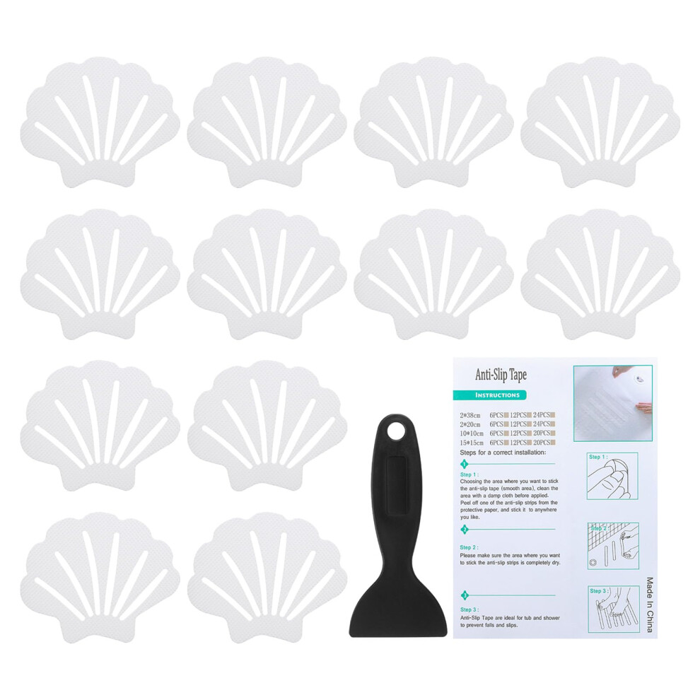 Patikil Bathtub Non Slip Stickers 3.54X2.76 Inch, 12 Pack Shell Safety Shower Floor Anti Slip Stickers With Adhesive Decals Scraper For Bath Tub 5051225200640