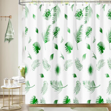 Shower Curtain - Mould Proof and Mildew Resistant Washable Bathroom Curtains - Bath Curtains with Hooks, 180 x 180 cm (71 x 71 Inch) - Green and White