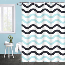 BANLMEYD Shower Curtain, Premium PEVA Blue Waves Shower Curtains Mould Proof Resistant Waterproof Shower Curtain for Wet Rooms, Shower, Bath,180x180cm