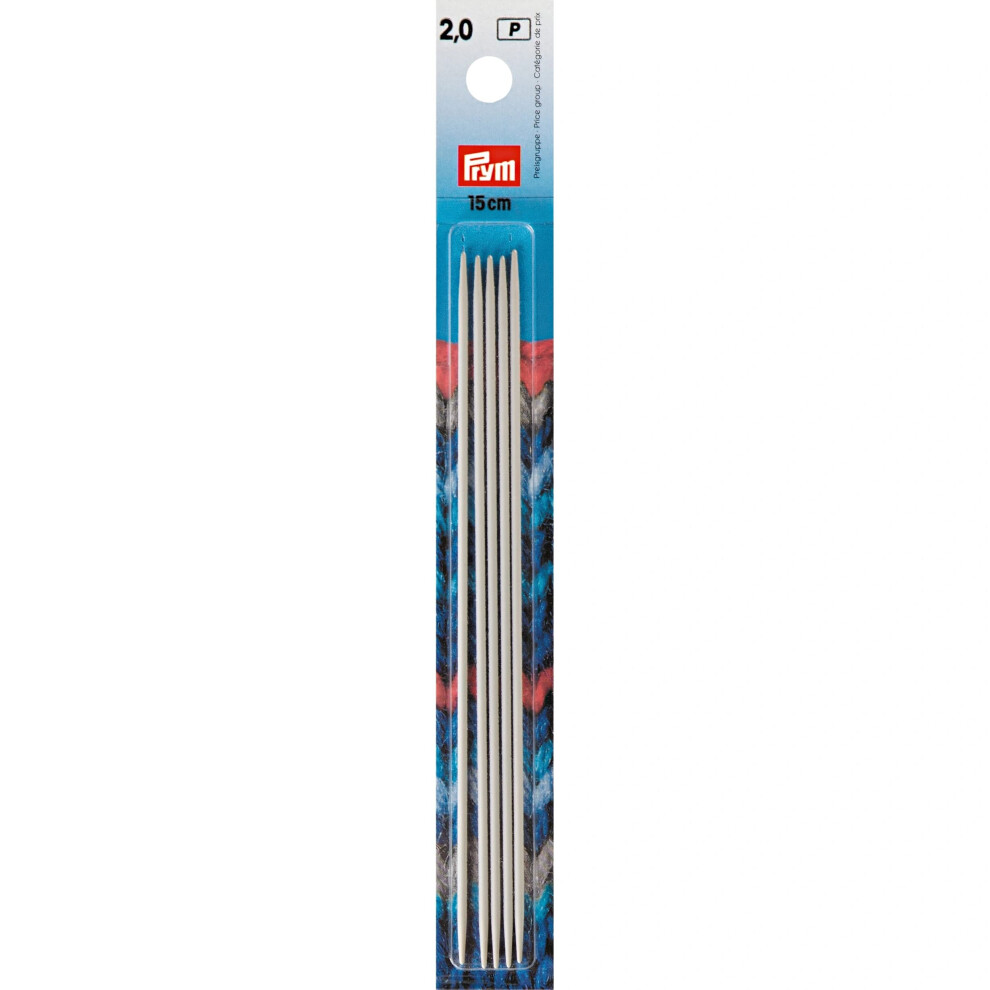 Prym Double-Pointed And Glove Knitting Pins Alu Pearl Grey 15 Cm 2.00 Mm, Aluminium, Silver