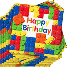 Multicolor Building Blocks Birthday Luncheon Paper Napkins (16cm) Pack of 16 - Festive Napkins for Kids' Parties
