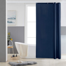 Furlinic Navy Shower Curtain Anti Mould Resistant Waterproof Bathroom Curtains Washable Polyester Fabric 90x180cm with Weight Tape for Bath Wet Room