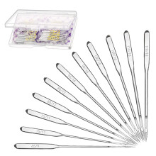 80 Pcs Universal Sewing Machine Needles, Heavy Duty Iron Alloy Sewing Accessories with Box, 6 Sizes 65/9 75/11 80/12 90/14 100/16 110/18 Compatible