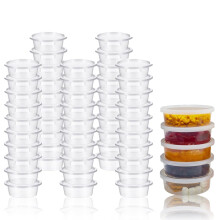 Basuit 50 Packs - Round Stackable Food Container, Sauces Cups Small Containers with Lids, Clear Leakproof Plastic Take Away Sauce Pots for Small Dips
