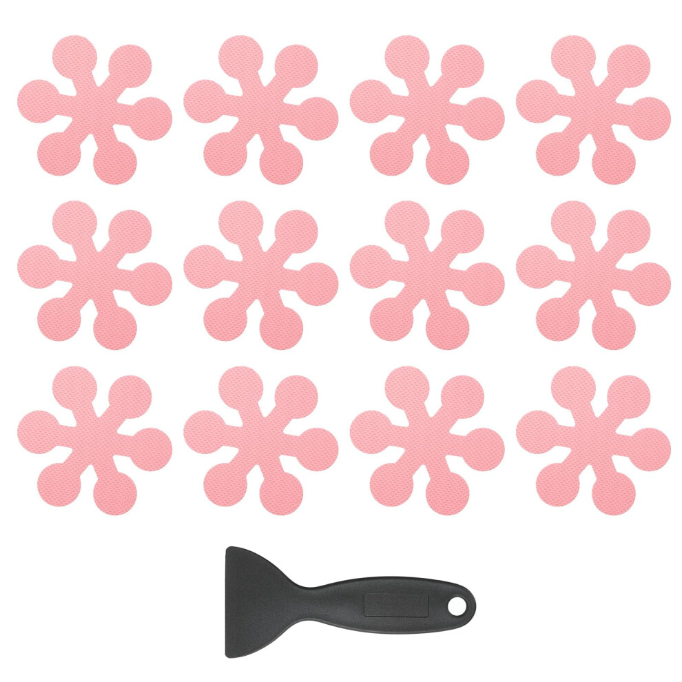 Patikil 12 Pcs Non Slip Bathtub Stickers, Anti Slip Shower Stickers With Scraper Bathroom Shower Floor Decals Snowflake Shape Cute Treads Tubs, Pink 5051225205768