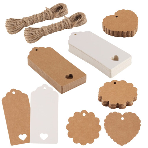 100 PCS Gift Tags with String, Kraft Paper Tags Present Labels Wedding Gift Tag for Gift Wrapping Easter Wedding Birthday
