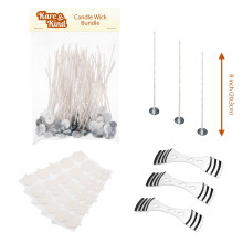 Candle Wick Bundle: 50 Candle Wicks, 50 Candle Wick Stickers and 3 Candle Wick Holders - Wicks Coated With Natural Soy Wax, Cotton Threads Woven with
