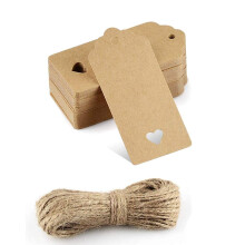 Kraft Paper Gift Tags - 50PCS Brown Heart Wedding Favour Name Tags with Jute Twine String